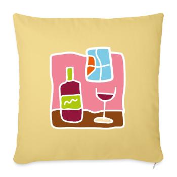 Minimalistischer Rotwein – Flasche und Glas - Sofakissenbezug 45 x 45 cm - Hellgelb - Vorne