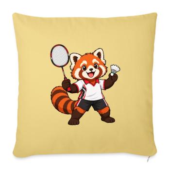 Badminton Red Panda mit Schläger und Federhahn - Sofakissenbezug 45 x 45 cm - Hellgelb - Vorne
