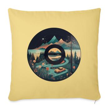 Camping caravane en paysage de montagne avec - Housse de coussin décorative 45 x 45 cm - jaune délavé - Devant