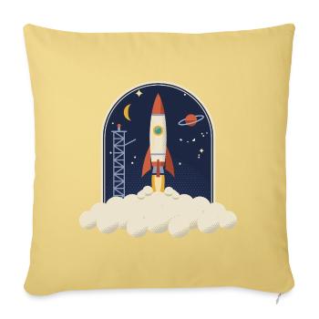 Retro Rakete beim Start, Nachthimmel-Badge - Sofakissenbezug 45 x 45 cm - Hellgelb - Vorne