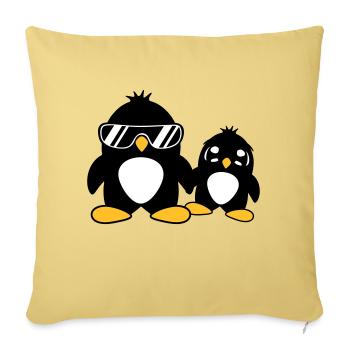 pingouin papa enfant bébé garçon père fils fille f - Housse de coussin décorative 45 x 45 cm - jaune délavé - Devant
