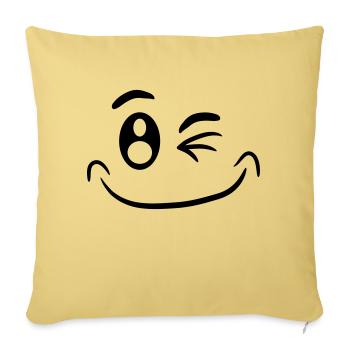 Visage comique drôle smiley clin d'oeil - Housse de coussin décorative 45 x 45 cm - jaune délavé - Devant