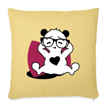 Panda avec des lunettes de nerd et un bouton de coeur en se détendant - Housse de coussin décorative 45 x 45 cm - jaune délavé - Devant