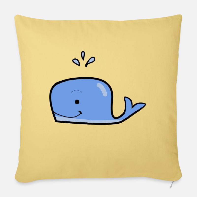 Baleine bleue mignonne - Housse de coussin décorative 45 x 45 cm - jaune délavé