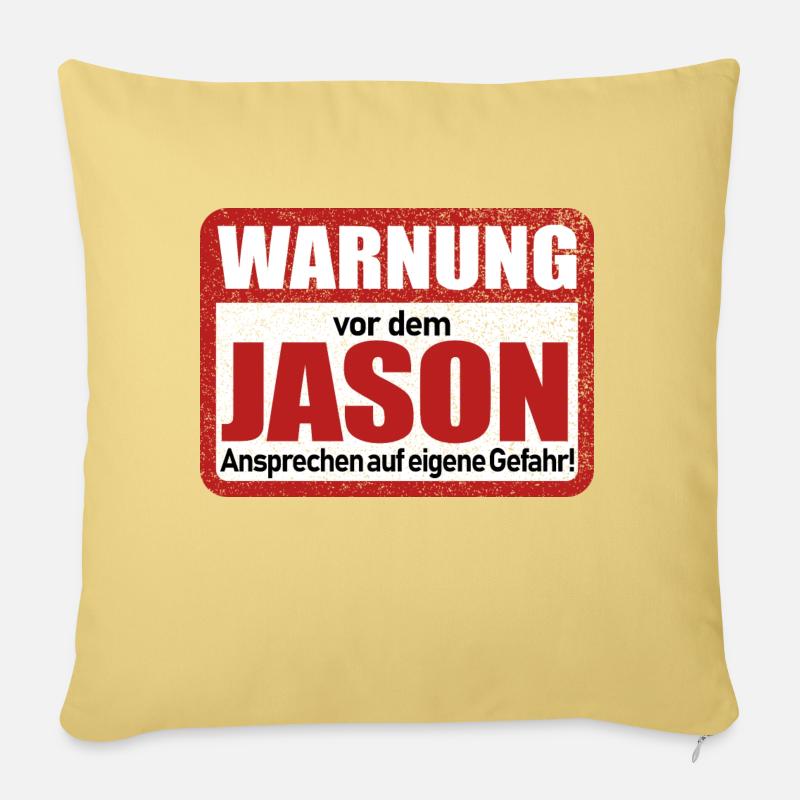Jason Name Lustiges Warnschild - Sofakissenbezug 45 x 45 cm - Hellgelb
