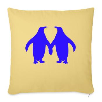 Deux Pingouins Couple Couple Amour 2 Mains En Amour - Housse de coussin décorative 45 x 45 cm - jaune délavé - Devant
