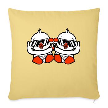 2 oiseaux bébé enfant hochet couche lunettes de soleil paix - Housse de coussin décorative 45 x 45 cm - jaune délavé - Devant