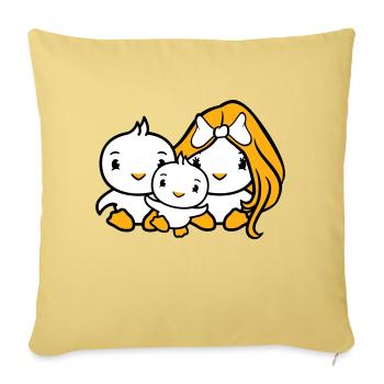 3 oiseaux Famille Parents Maman Papa Trois Enfant Bébé - Housse de coussin décorative 45 x 45 cm - jaune délavé - Devant