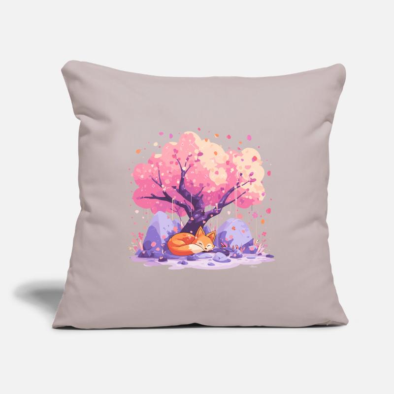 Sleeping fox under cherry tree Sofa pillowcase 17,3'' x 17,3'' (45 x 45 cm)