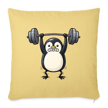 Pinguin mit Hantel Fitness Bodybuilding - Sofakissenbezug 45 x 45 cm - Hellgelb - Vorne