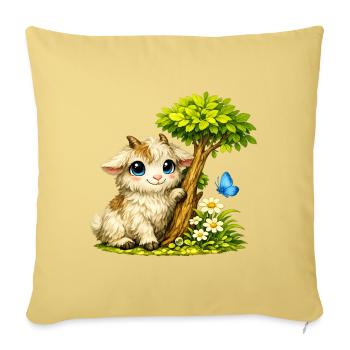Cuddly goat with butterfly - Sofa pillowcase 17,3'' x 17,3'' (45 x 45 cm) - washed yellow - Front