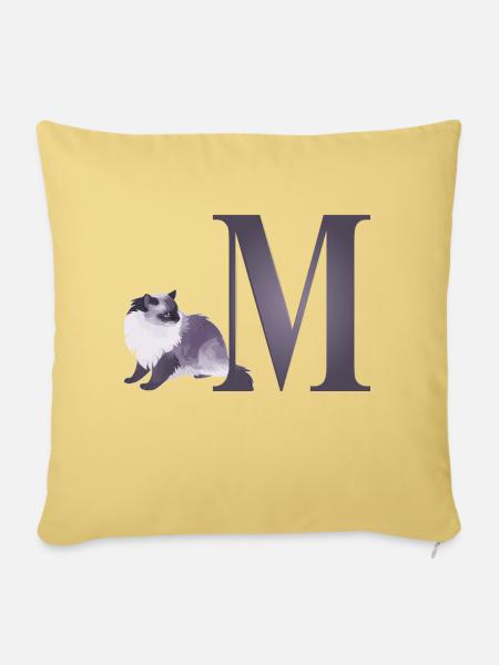Buchstabe M mit neugieriger Katze - Sofakissenbezug 45 x 45 cm - Hellgelb