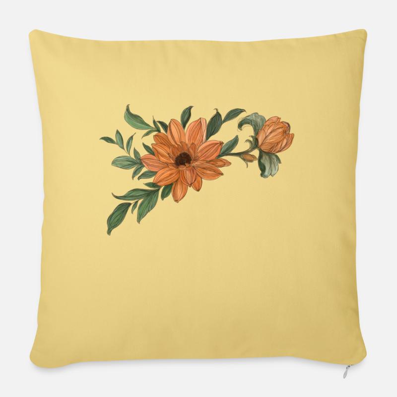 Blume Orange mit Knospe - Sofakissenbezug 45 x 45 cm - Hellgelb