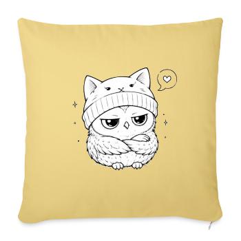 Hibou grondeur en bonnet chat - Housse de coussin décorative 45 x 45 cm - jaune délavé - Devant
