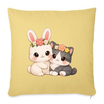 Rabbit with cat - Sofa pillowcase 17,3'' x 17,3'' (45 x 45 cm) - washed yellow - Front