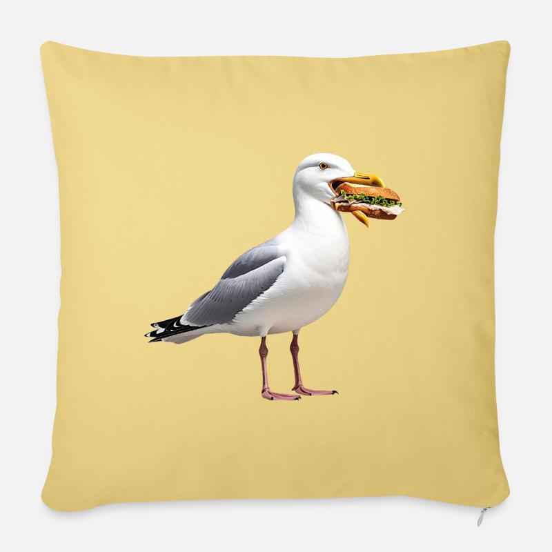 Silbermoewe-mit-Fischbroetchen - Sofakissenbezug 45 x 45 cm - Hellgelb