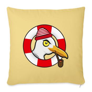 Mouette cool avec chapeau de chapeau et bouée de sauvetage - Housse de coussin décorative 45 x 45 cm - jaune délavé - Devant