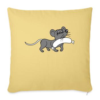 Souris grosse saucisse manger faim saucisse grillades - Housse de coussin décorative 45 x 45 cm - jaune délavé - Devant