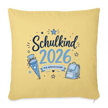 Schulkind 2026 - Einschulung - Sofakissenbezug 45 x 45 cm - Hellgelb - Vorne