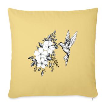 fleurs de cerisier et hibiscus, petit oiseau colib - Housse de coussin décorative 45 x 45 cm - jaune délavé - Devant
