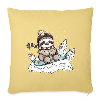 Petit paresseux dans la neige hivernale - Housse de coussin décorative 45 x 45 cm - jaune délavé - Devant
