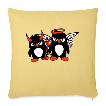 2 Pingouins Ange Diable Mal Bon Ciel Enfer Cool - Housse de coussin décorative 45 x 45 cm - jaune délavé - Devant