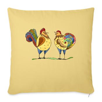 Rooster and hen - Sofa pillowcase 17,3'' x 17,3'' (45 x 45 cm) - washed yellow - Front