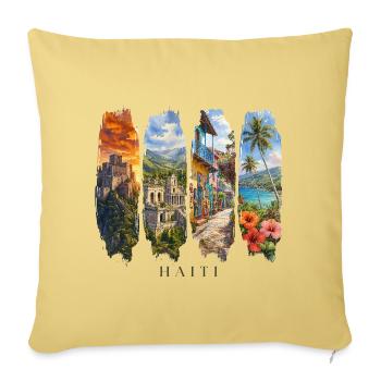 Voyage de vacances en Haïti – Culture caribéenne et motif paysager - Housse de coussin décorative 45 x 45 cm - jaune délavé - Devant