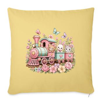 Pastel Train with Critters and Flowers - Sofa pillowcase 17,3'' x 17,3'' (45 x 45 cm) - washed yellow - Front