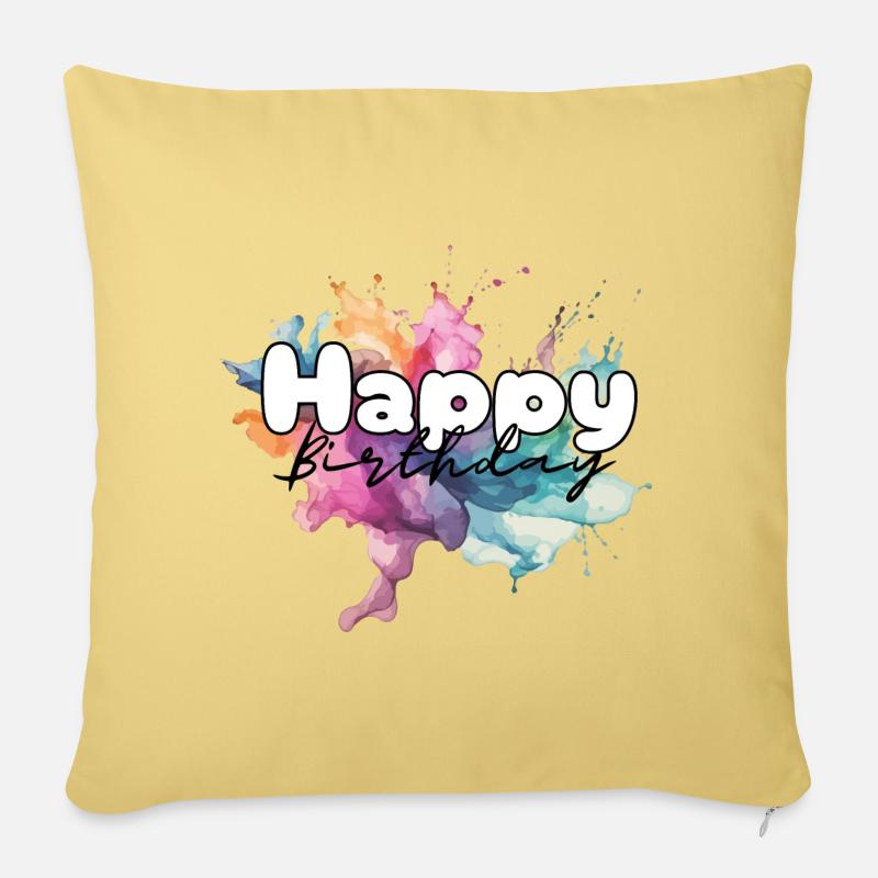 Happy birthday , Herzlichen Glückwunsch Geburtstag - Sofakissenbezug 45 x 45 cm - Hellgelb