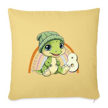 8e anniversaire Dinosaure Arc-en-ciel mignon mignon - Housse de coussin décorative 45 x 45 cm - jaune délavé - Devant