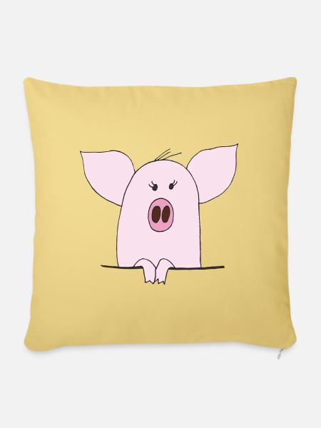 Kuscheliges Pinkes Schwein Cartoon - Sofakissenbezug 45 x 45 cm - Hellgelb