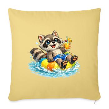 Waschbär im Schwimmring mit Cocktail  Beschreibung - Sofakissenbezug 45 x 45 cm - Hellgelb - Vorne