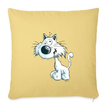 Funny white Cat - Sofa pillowcase 17,3'' x 17,3'' (45 x 45 cm) - washed yellow - Front
