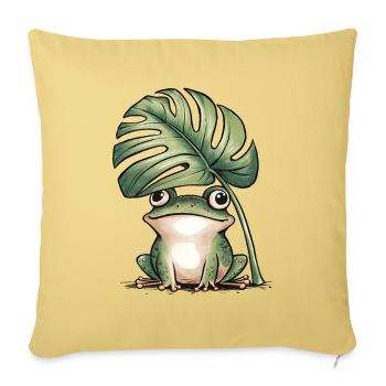 Cute frog under big monstera leaf - Sofa pillowcase 17,3'' x 17,3'' (45 x 45 cm) - washed yellow - Front