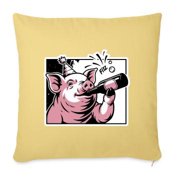 Cochon avec bouteille de fête et de célébration - Housse de coussin décorative 45 x 45 cm - jaune délavé - Devant