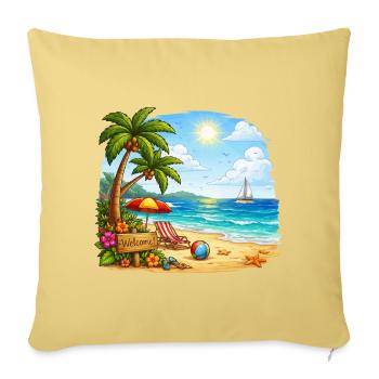 Bienvenue sur la plage tropicale - Housse de coussin décorative 45 x 45 cm - jaune délavé - Devant