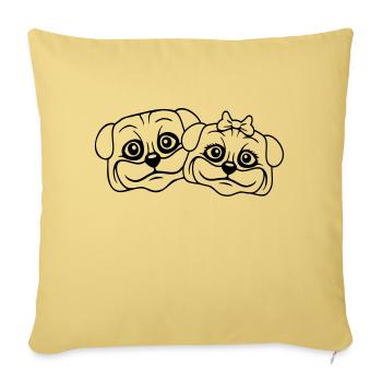 2 chiens Carlin Homme Femme Couple Deux Amoureux Amour - Housse de coussin décorative 45 x 45 cm - jaune délavé - Devant