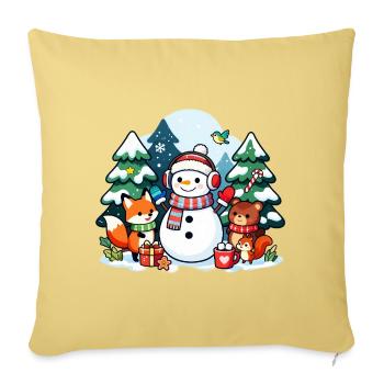 Cozy Snowman with Winter Friends - Sofa pillowcase 17,3'' x 17,3'' (45 x 45 cm) - washed yellow - Front