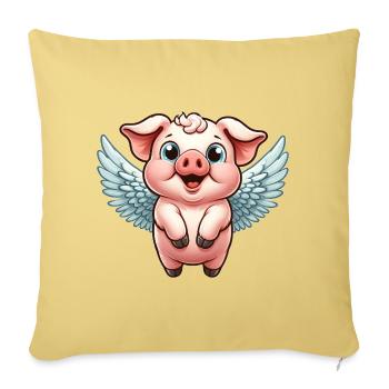 Domestic pig as angel with wings - Sofa pillowcase 17,3'' x 17,3'' (45 x 45 cm) - washed yellow - Front