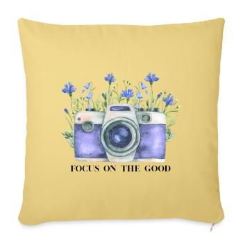 Watercolor Camera with Floral Wreath - Sofa pillowcase 17,3'' x 17,3'' (45 x 45 cm) - washed yellow - Front