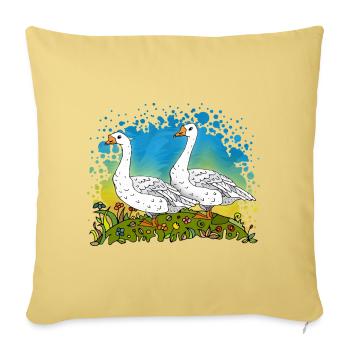 Two Geese on Green Gables - Sofa pillowcase 17,3'' x 17,3'' (45 x 45 cm) - washed yellow - Front