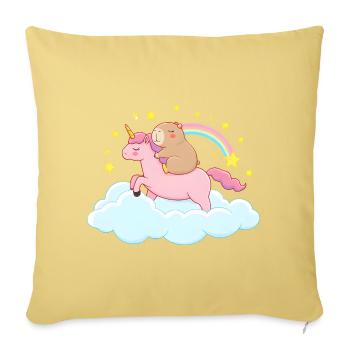 Capybara et licorne – un voyage de rêve - Housse de coussin décorative 45 x 45 cm - jaune délavé - Devant