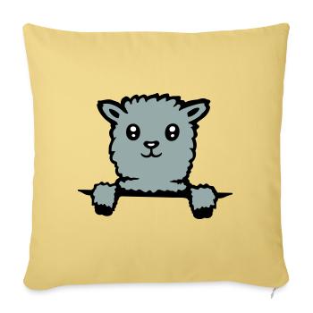 Lama mignon alpaga moelleux qui sort - Housse de coussin décorative 45 x 45 cm - jaune délavé - Devant