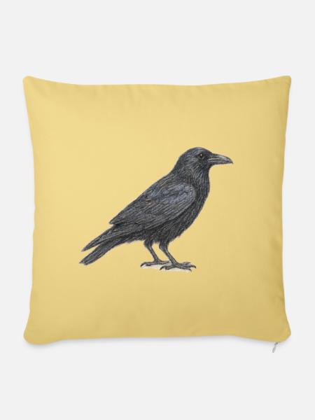 Great European Raven Black Grafik in Grau - Sofakissenbezug 45 x 45 cm - Hellgelb