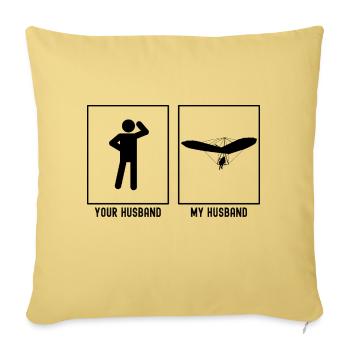 Son mari - Mon mari - Glissez haut dans le ciel - Housse de coussin décorative 45 x 45 cm - jaune délavé - Devant