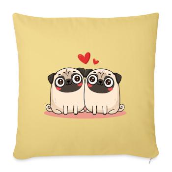 Mopspaar Mops - Sofakissenbezug 45 x 45 cm - Hellgelb - Vorne