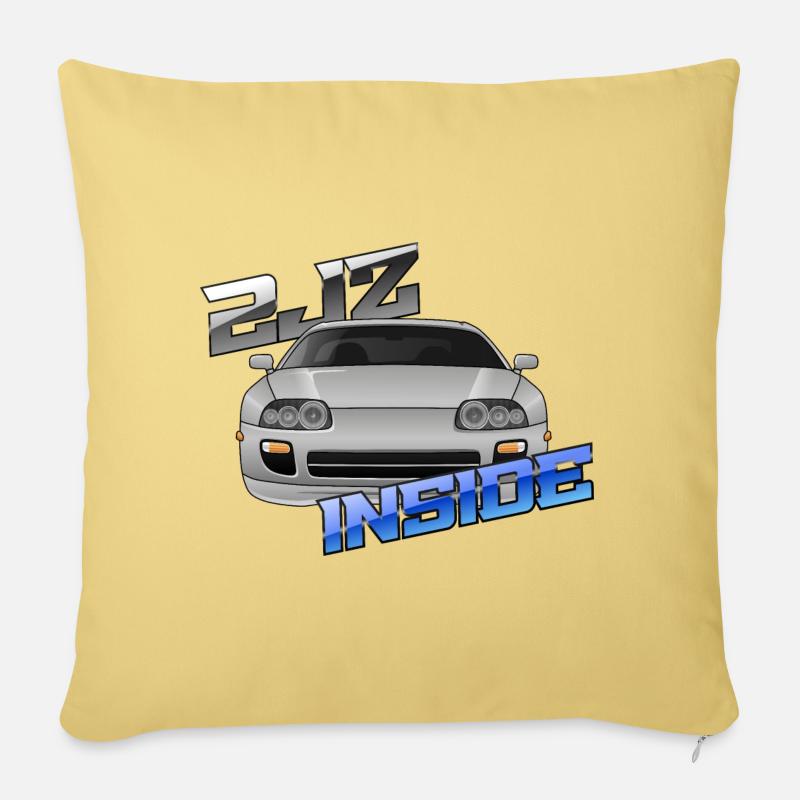 Supra 2JZ à l'intérieur (JDM) - Housse de coussin décorative 45 x 45 cm - jaune délavé
