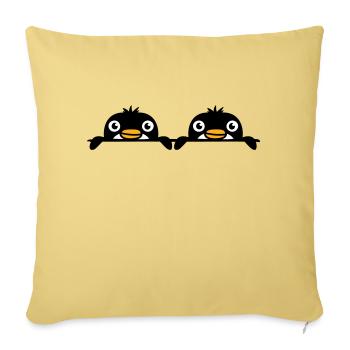 2 penguins friends peeking out from behind the wall Team - Sofa pillowcase 17,3'' x 17,3'' (45 x 45 cm) - washed yellow - Front