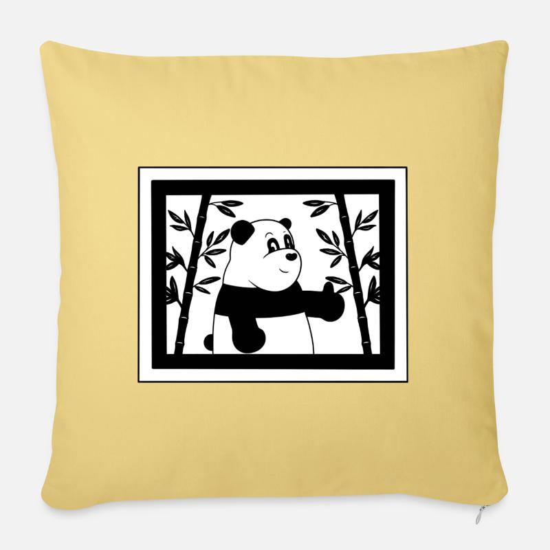 Cartoon-Panda Daumen hoch mit Bambus - Sofakissenbezug 45 x 45 cm - Hellgelb